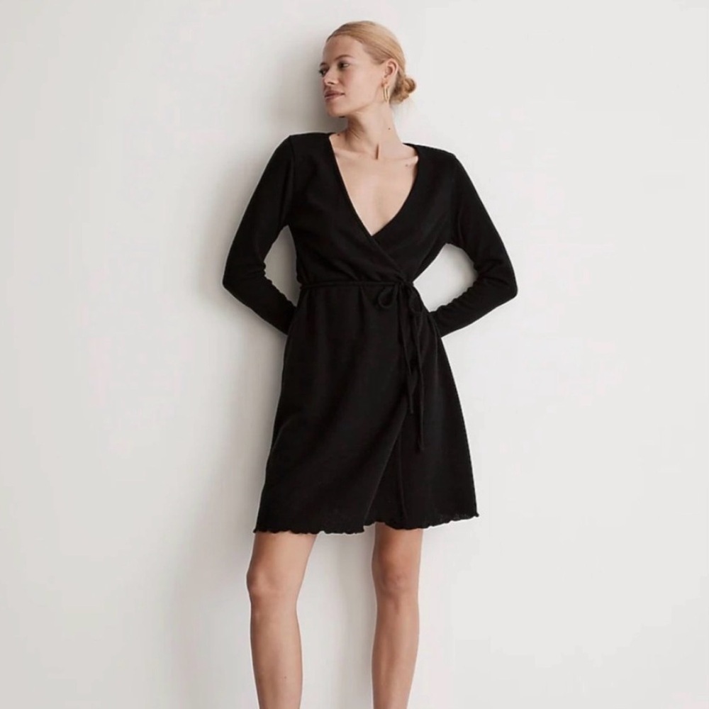 Madewell Black Textured sweater knit Wrap dress XL